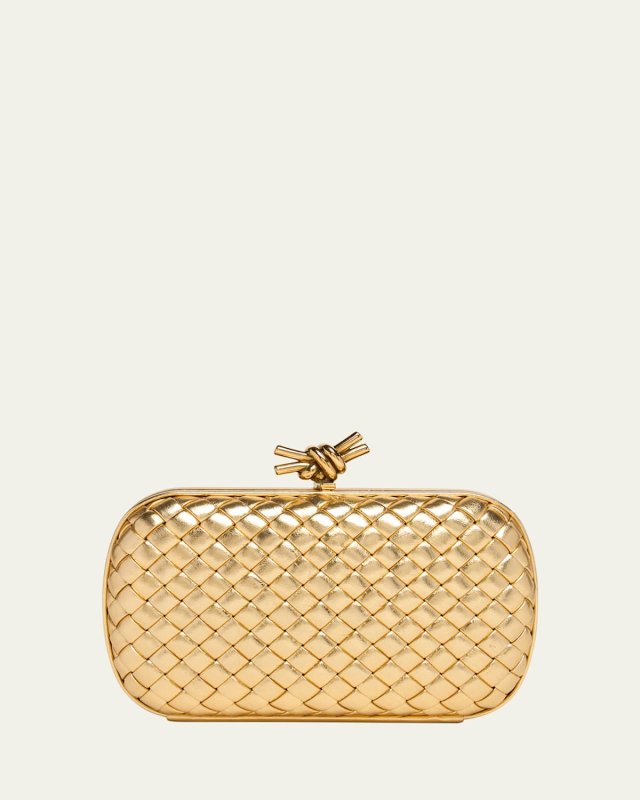 Knot Padded Metallic Leather Clutch Bag